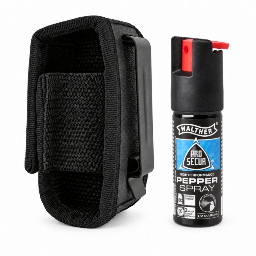 Set pepřového spreje Walther ProSecur 16 ml UV a černého nylonového pouzdra SH-15