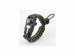Náramek paracord s kompasem , křesadlem , píšťalkou  4 v 1 -černý