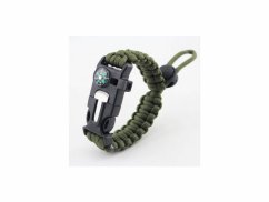 Survival paracord náramek 4v1 s kompasem, křesadlem a píšťalkou – černý