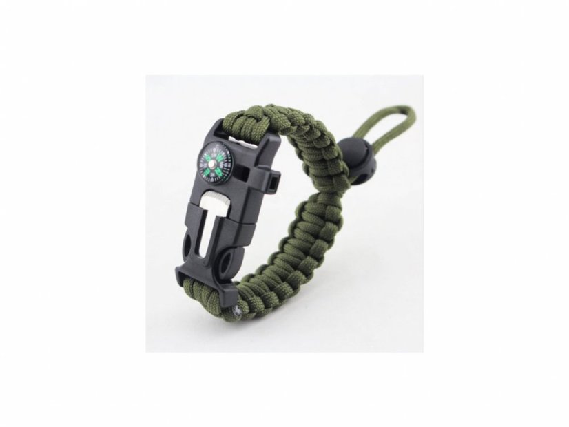 Survival paracord náramek 4v1 s kompasem, křesadlem a píšťalkou – černý