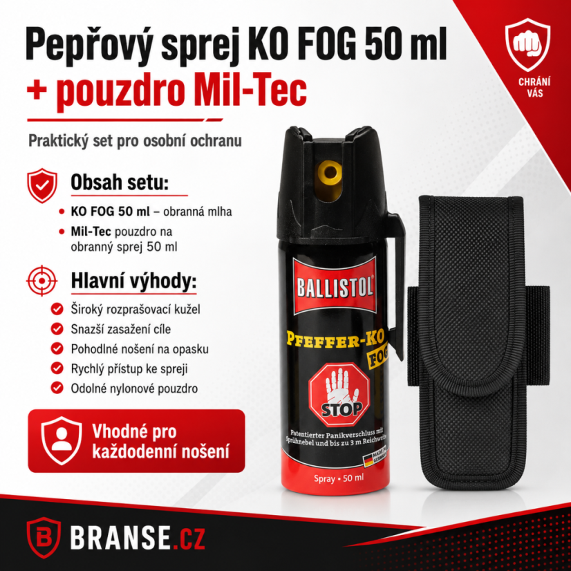 Pepřový sprej KO FOG 50 ml + pouzdro Mil-Tec černé – zvýhodněný set