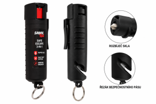 SABRE Red Safe Escape 3v1 pepřový gel 16 ml s rozbíječem skla